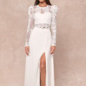 Lulus Heavenly Promise White Sheer Lace Two-piece Maxi Dress - Size XS